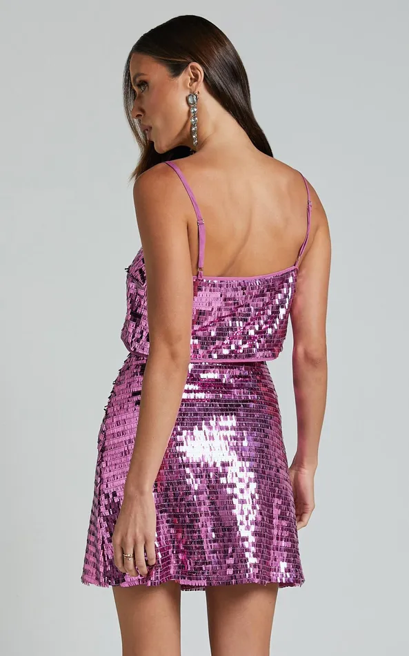 Showpo Barlyn Crop Top 8211 Square Neck Crop Flat Sequin Top In Orchid Women Tops