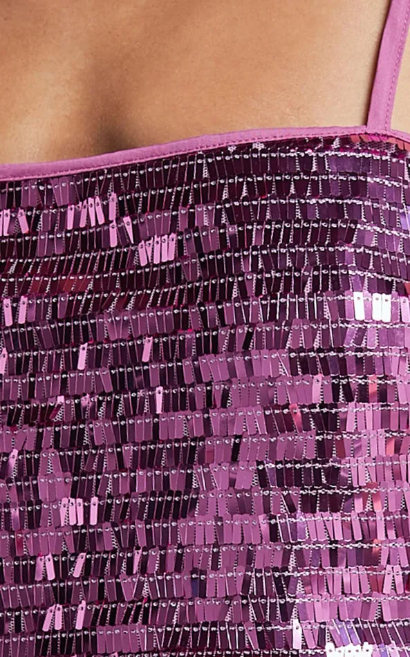 Showpo Barlyn Crop Top 8211 Square Neck Crop Flat Sequin Top In Orchid Women Tops