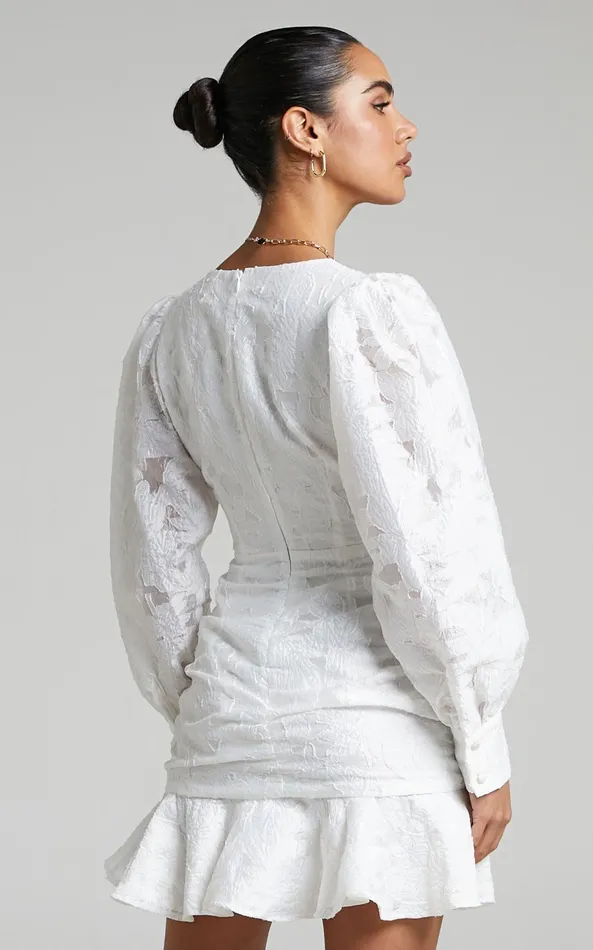 Showpo Baxia Mini Dress 8211 Textured Balloon Sleeve Dress In White Women Curve Clothes