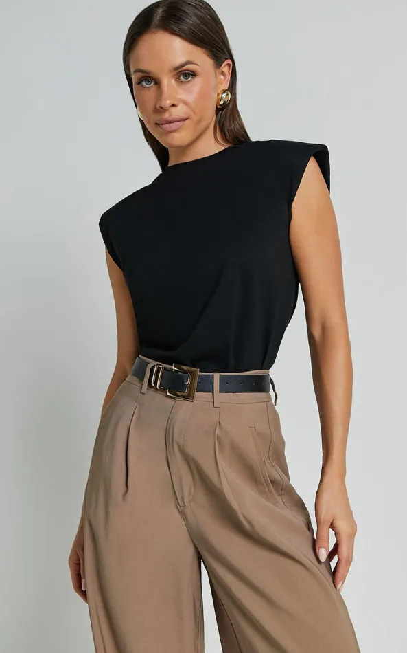 Showpo Baylor Tee 8211 Crew Neck Sleeveless In Black Women Tops