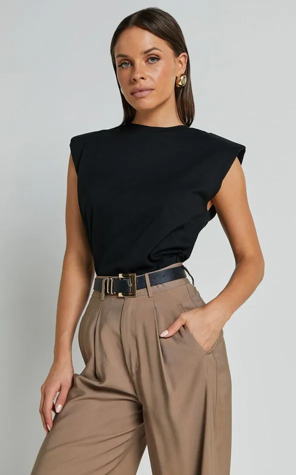 Showpo Baylor Tee 8211 Crew Neck Sleeveless In Black Women Tops