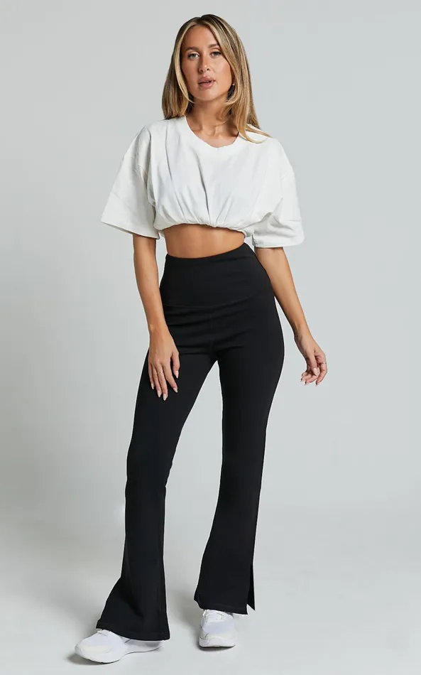 Showpo Beau Pants 8211 High Waisted Split Hem Flare Pants In Black Women Pants