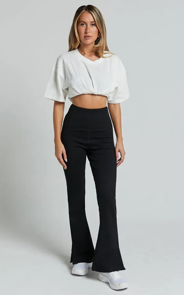 Showpo Beau Pants 8211 High Waisted Split Hem Flare Pants In Black Women Pants