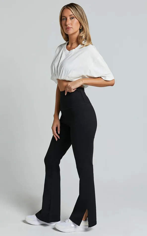 Showpo Beau Pants 8211 High Waisted Split Hem Flare Pants In Black Women Pants