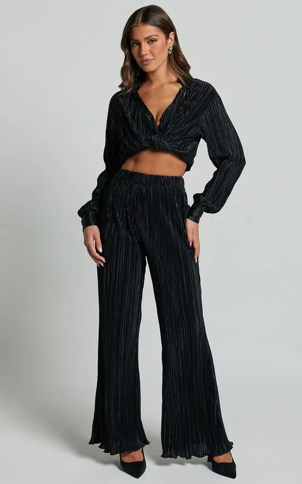 Showpo Beca Pants 8211 High Waisted Plisse Flared Pants In Black Women Curve Clothes Showpo Beca Pants 8211 High Waisted Plisse Flared Pants In Black Women Curve Clothes