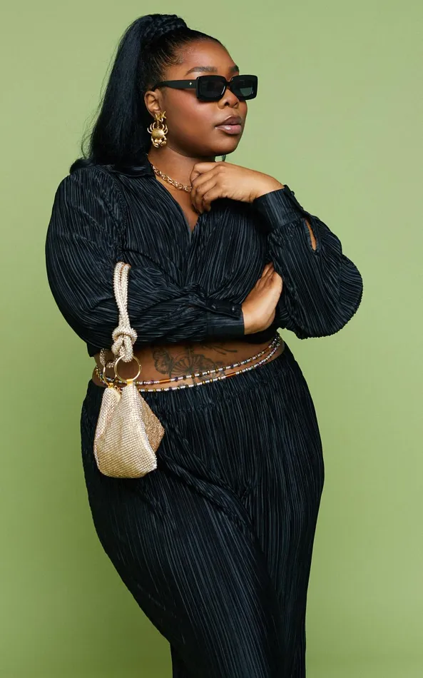Showpo Beca Shirt 8211 Plisse Button Up Shirt In Black Women Curve Clothes