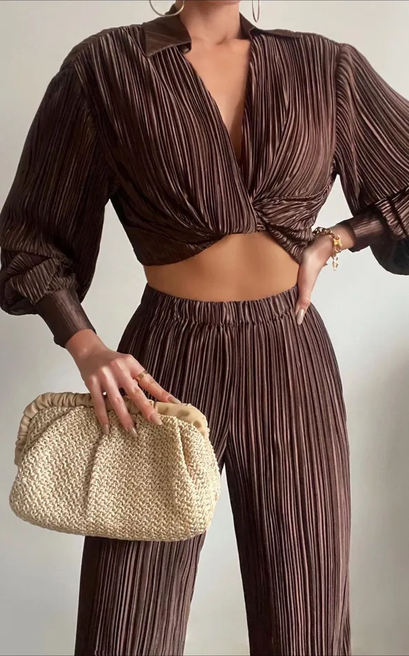 Showpo Beca Shirt 8211 Plisse Button Up Shirt In Chocolate Women Curve Clothes