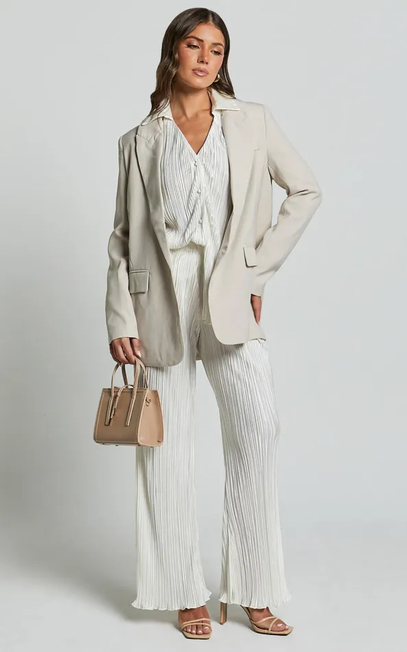 Showpo Beca Shirt 8211 Plisse Button Up Shirt In Cream Women Curve Clothes