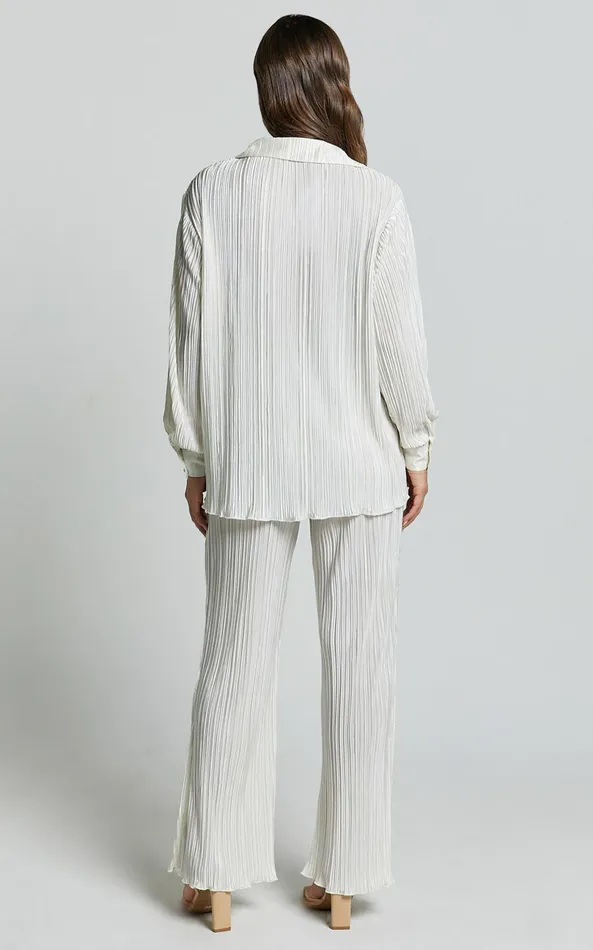 Showpo Beca Shirt 8211 Plisse Button Up Shirt In Cream Women Curve Clothes