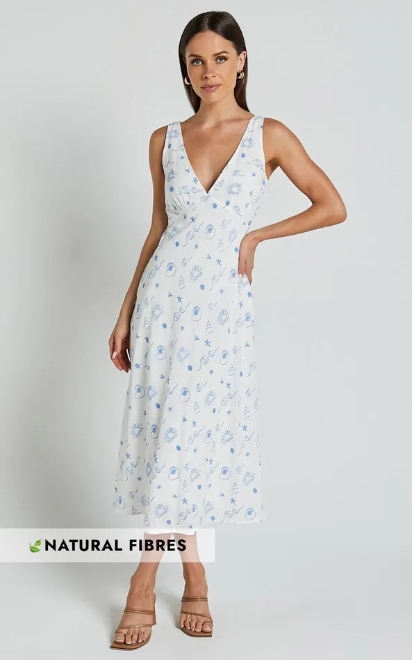 Showpo Becca Midi Dress 8211 Ruched Bust Sleeveless V Neck Dress In Blue Print Women Dresses Showpo Becca Midi Dress 8211 Ruched Bust Sleeveless V Neck Dress In Blue Print Women Dresses