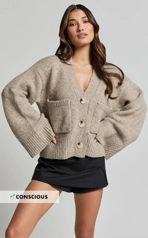 Showpo Becka Cardigan 8211 Oversized Recycled Knitted Button Through Cardigan In Biscuit Women Knitwear Showpo Becka Cardigan 8211 Oversized Recycled Knitted Button Through Cardigan In Biscuit Women Knitwear