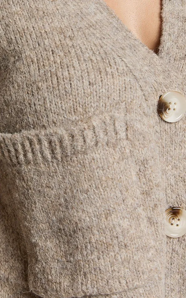 Showpo Becka Cardigan 8211 Oversized Recycled Knitted Button Through Cardigan In Biscuit Women Knitwear