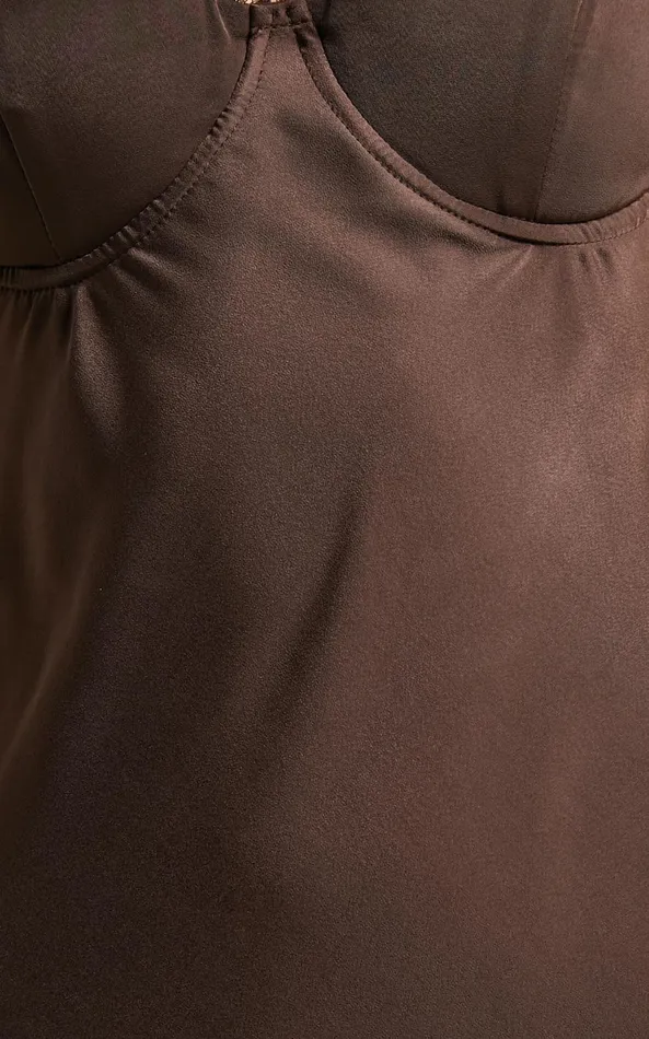Showpo Becki Mini Dress 8211 Bust Cup With Lace Insert Satin Dress In Chocolate Women Dresses