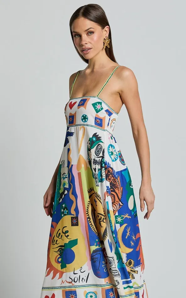 Showpo Becky Midi Dress 8211 Straight Neck Fit And Flare Midi Dress In Multi Women Dresses