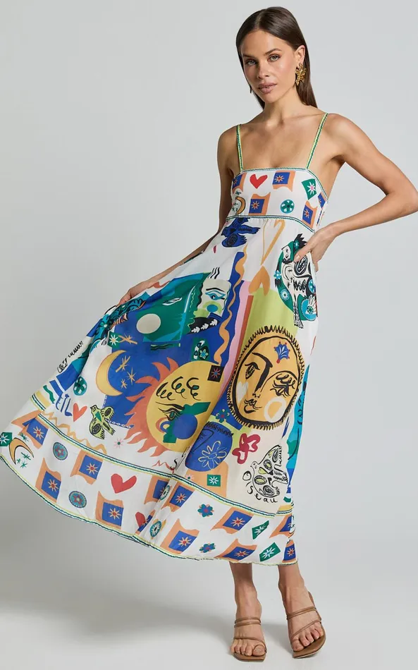 Showpo Becky Midi Dress 8211 Straight Neck Fit And Flare Midi Dress In Multi Women Dresses