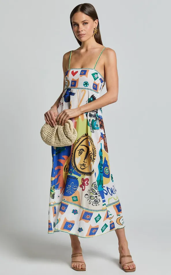 Showpo Becky Midi Dress 8211 Straight Neck Fit And Flare Midi Dress In Multi Women Dresses