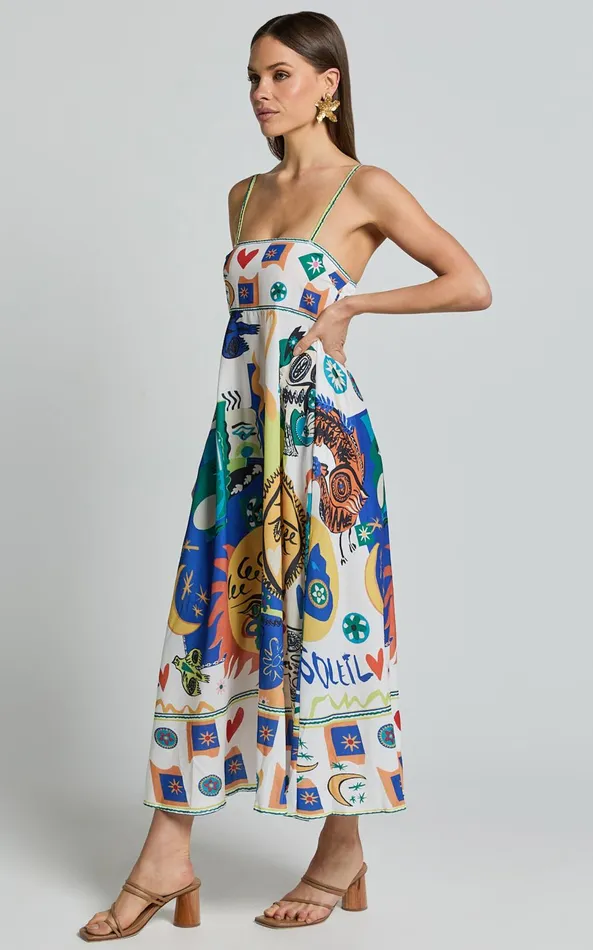 Showpo Becky Midi Dress 8211 Straight Neck Fit And Flare Midi Dress In Multi Women Dresses