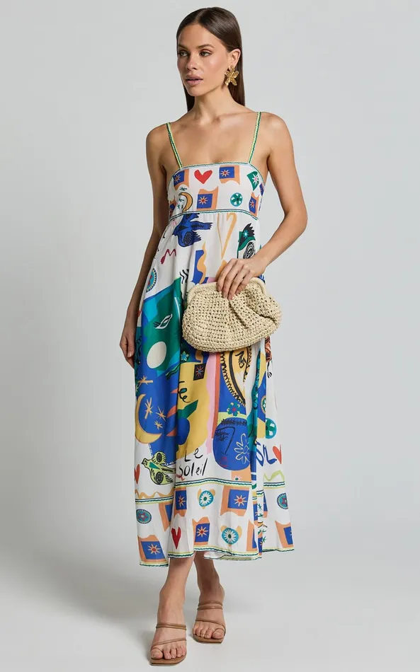 Showpo Becky Midi Dress 8211 Straight Neck Fit And Flare Midi Dress In Multi Women Dresses