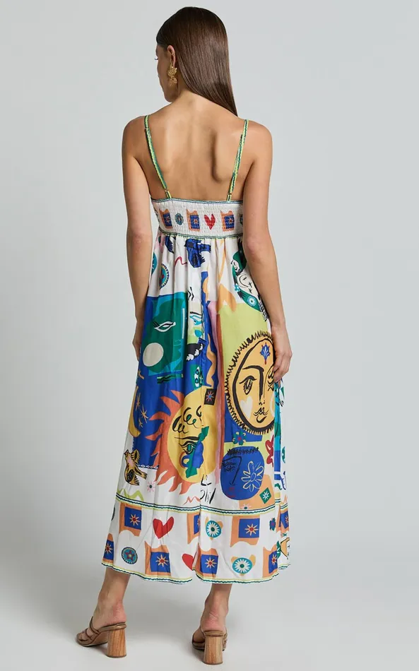 Showpo Becky Midi Dress 8211 Straight Neck Fit And Flare Midi Dress In Multi Women Dresses
