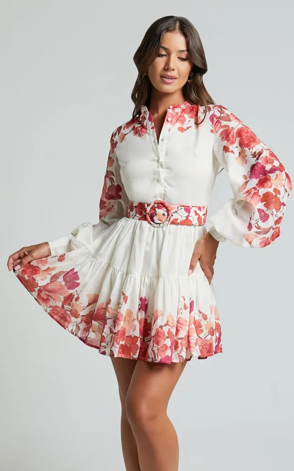 Showpo Becky Mini Dress 8211 Long Bishop Sleeve Tiered Dress In Wildflower Print Women Dresses Showpo Becky Mini Dress 8211 Long Bishop Sleeve Tiered Dress In Wildflower Print Women Dresses