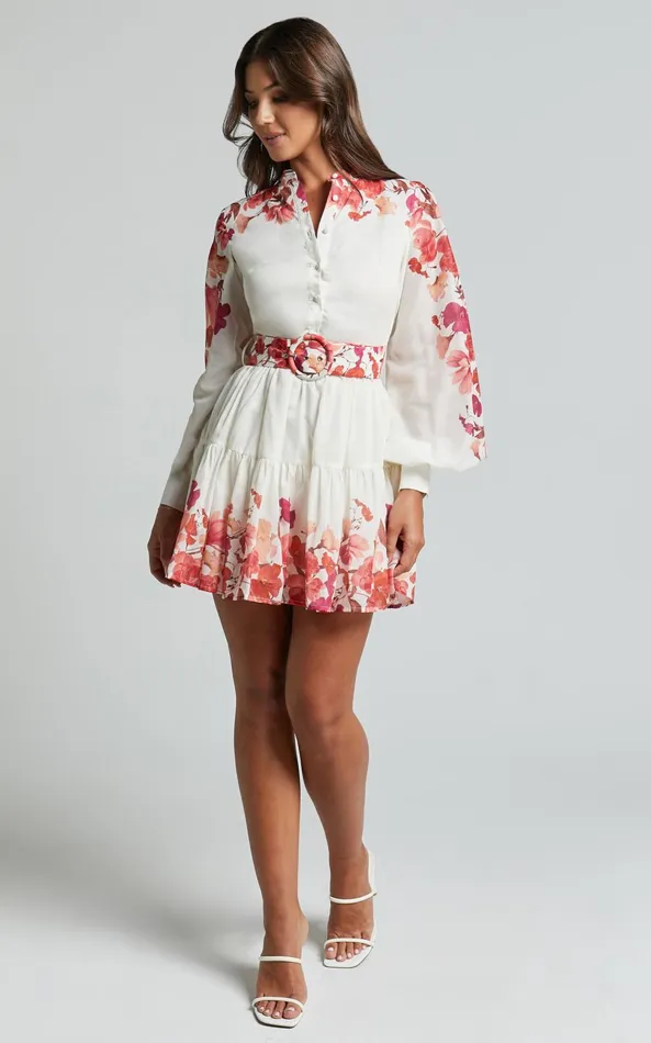 Showpo Becky Mini Dress 8211 Long Bishop Sleeve Tiered Dress In Wildflower Print Women Dresses