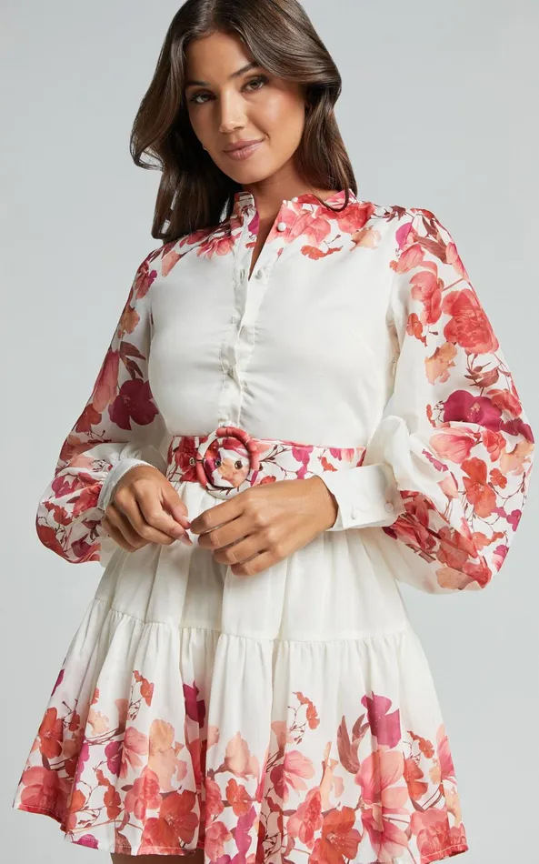 Showpo Becky Mini Dress 8211 Long Bishop Sleeve Tiered Dress In Wildflower Print Women Dresses