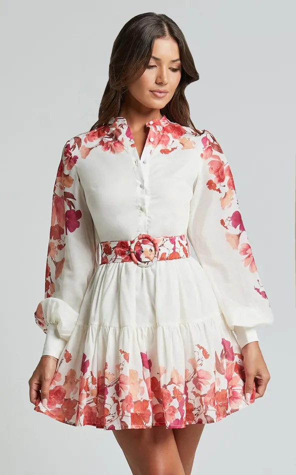 Showpo Becky Mini Dress 8211 Long Bishop Sleeve Tiered Dress In Wildflower Print Women Dresses