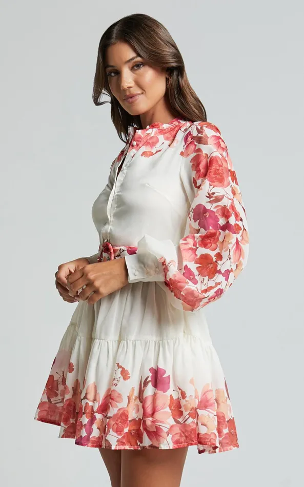 Showpo Becky Mini Dress 8211 Long Bishop Sleeve Tiered Dress In Wildflower Print Women Dresses