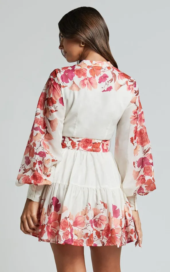 Showpo Becky Mini Dress 8211 Long Bishop Sleeve Tiered Dress In Wildflower Print Women Dresses