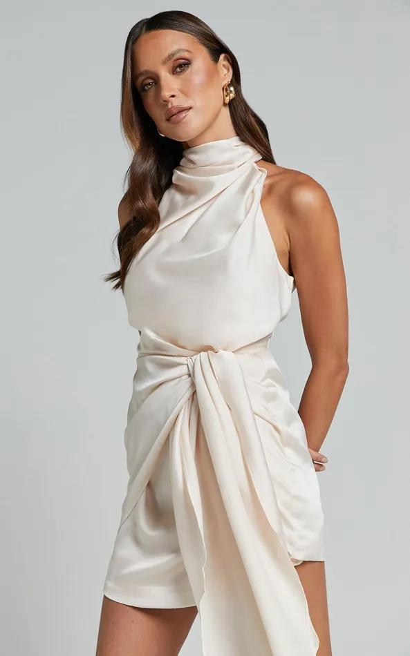 Showpo Behati Mini Dress 8211 High Neck Wrap In Oyster Women Dresses
