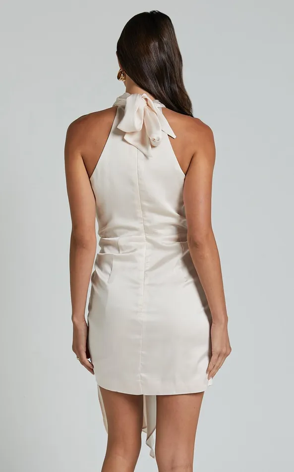 Showpo Behati Mini Dress 8211 High Neck Wrap In Oyster Women Dresses