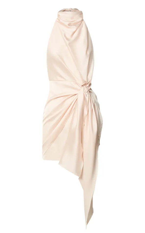 Showpo Behati Mini Dress 8211 High Neck Wrap In Oyster Women Dresses