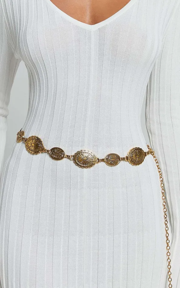 Showpo Bellerose Belt 8211 Gold Circle Detail Chain Belt In Gold Women Belts