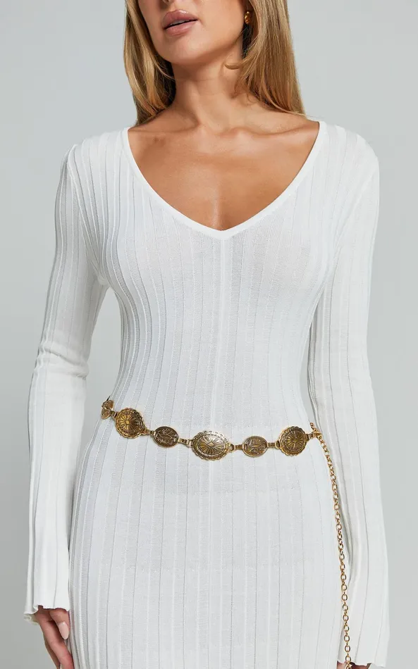 Showpo Bellerose Belt 8211 Gold Circle Detail Chain Belt In Gold Women Belts