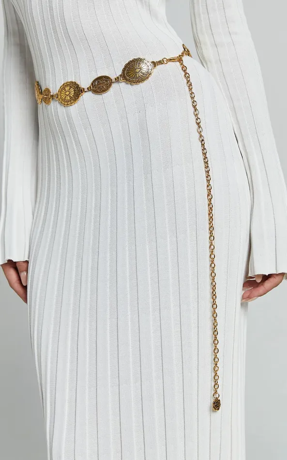Showpo Bellerose Belt 8211 Gold Circle Detail Chain Belt In Gold Women Belts