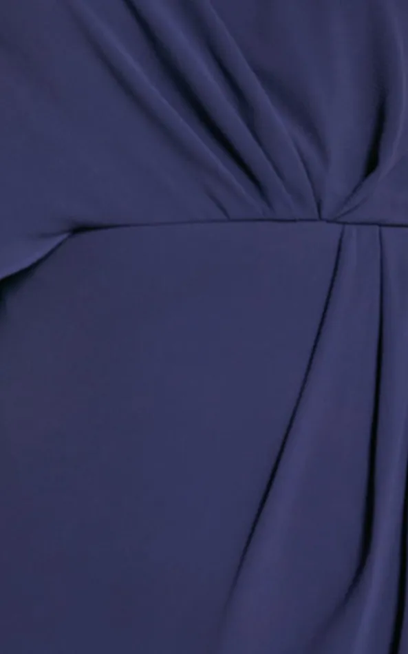 Showpo Belmira Midi Dress 8211 One Shoulder Asymmetrical Short Sleeve Split Dress In Navy Women Dresses