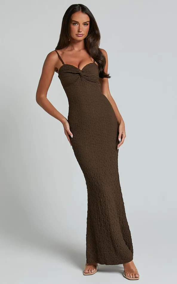 Showpo Berlina Maxi Dress 8211 Strappy Sweetheart Slip Dress In Chocolate Women Dresses