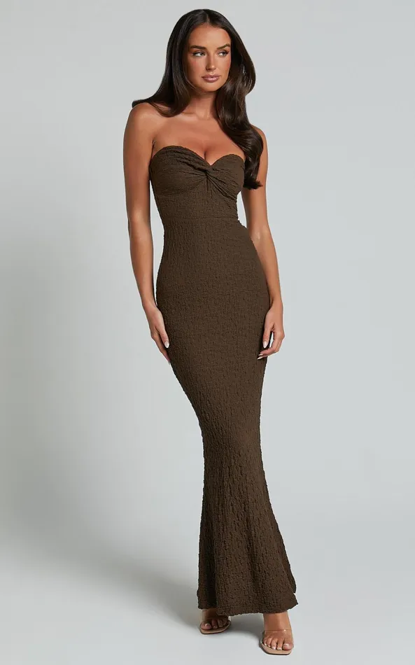 Showpo Berlina Maxi Dress 8211 Strappy Sweetheart Slip Dress In Chocolate Women Dresses