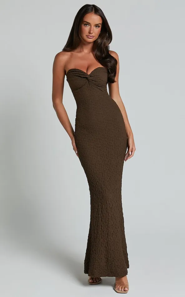 Showpo Berlina Maxi Dress 8211 Strappy Sweetheart Slip Dress In Chocolate Women Dresses