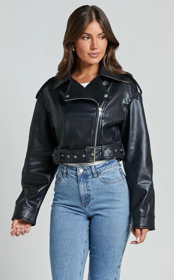 Showpo Bertha Jacket 8211 Faux Leather Biker Jacket In Black Women Jackets and Coats