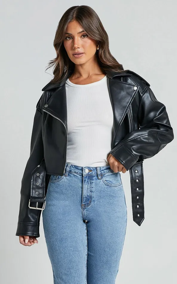 Showpo Bertha Jacket 8211 Faux Leather Biker Jacket In Black Women Jackets and Coats