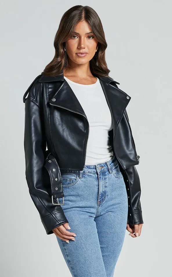 Showpo Bertha Jacket 8211 Faux Leather Biker Jacket In Black Women Jackets and Coats