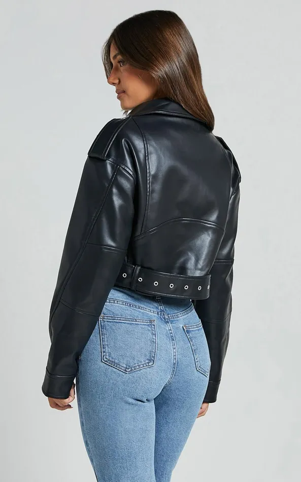 Showpo Bertha Jacket 8211 Faux Leather Biker Jacket In Black Women Jackets and Coats