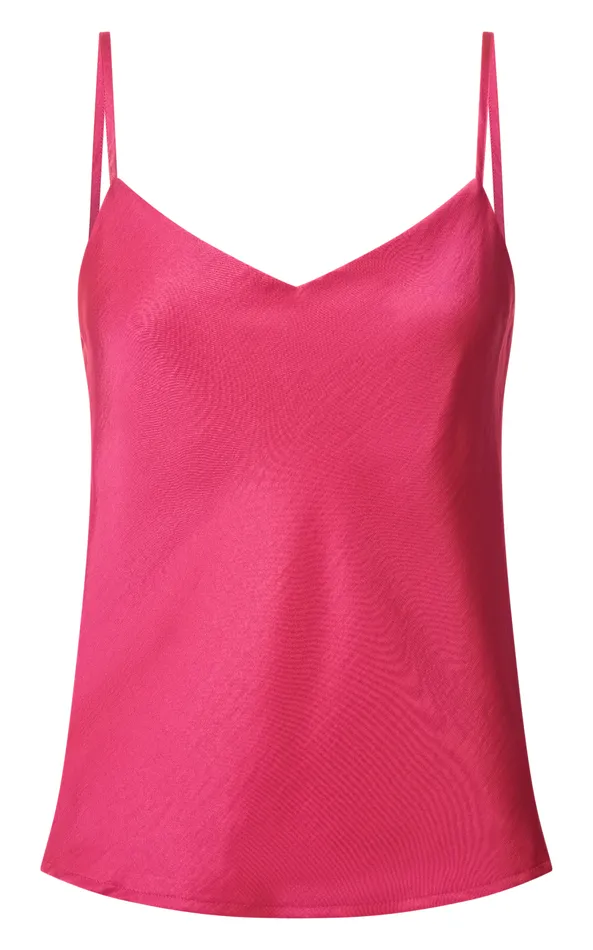 Showpo Beryl Top 8211 Strappy V Neck Satin Cami In Pink Women Tops