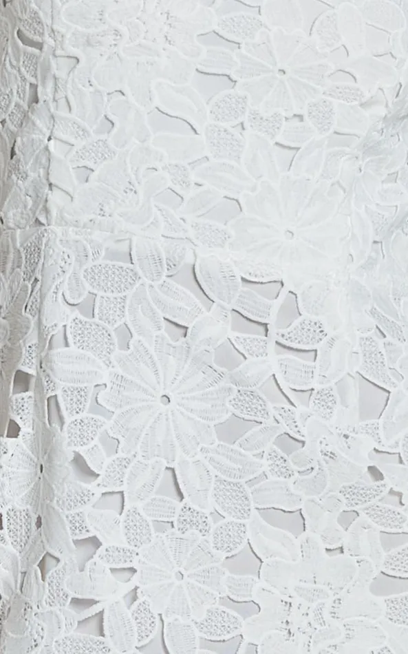 Showpo Beth Midi Dress 8211 One Shoulder Ruffle Hem Lace Dress In White Women Dresses