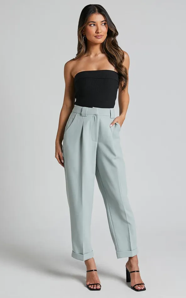 Showpo Bethanie Pants 8211 Mid Rise Tailored Cuffed Relaxed Pants In Sage Women Pants Showpo Bethanie Pants 8211 Mid Rise Tailored Cuffed Relaxed Pants In Sage Women Pants