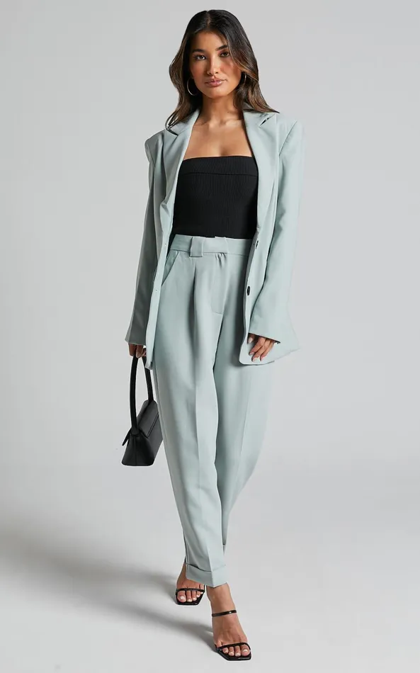 Showpo Bethanie Pants 8211 Mid Rise Tailored Cuffed Relaxed Pants In Sage Women Pants