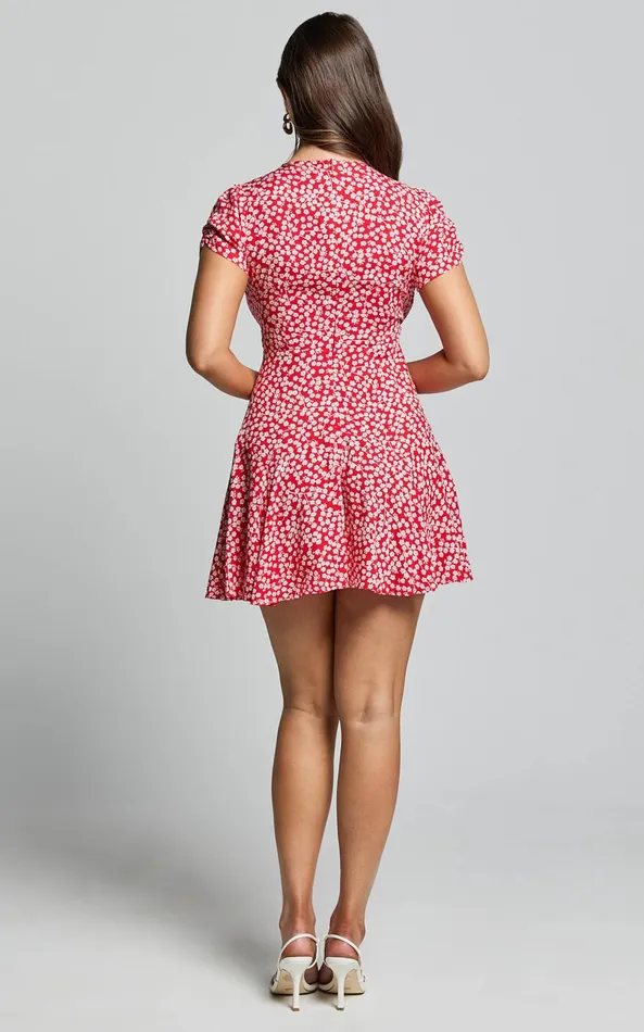 Showpo Bettina Mini Dress 8211 Short Sleeve Dress In Red Floral Women Curve Clothes