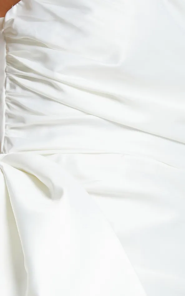 Showpo Betty Mini Dress 8211 One Shoulder Side Bow Gathered Dress In White Women Dresses
