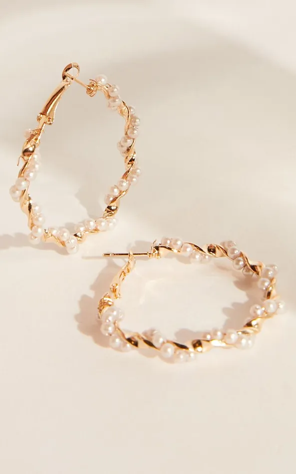 Showpo Bev Hoop Earrings In Gold And Pearl Women Earrings